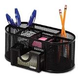 Rolodex : Mesh Pencil Cup Organizer, 4 Compartments, Steel, 9 1/3 x 4 1/2 x 3 9/10, Black -:- Sold as 1 EA