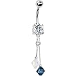 Blue White Crystal Sports Team Belly Ring