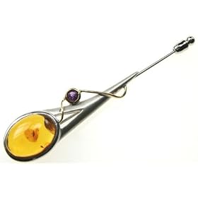 From XLarie Haute High-fashion Genuine Amber and Faceted Amethyst Stick Pin... by
