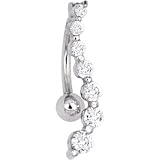 Solid 14KT White Gold TOP MOUNT Cubic Zirconia JOURNEY Belly Ring