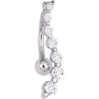 Childrens Toyshop  Jewelry : Solid 14KT White Gold TOP MOUNT Cubic Zirconia JOURNEY Belly Ring