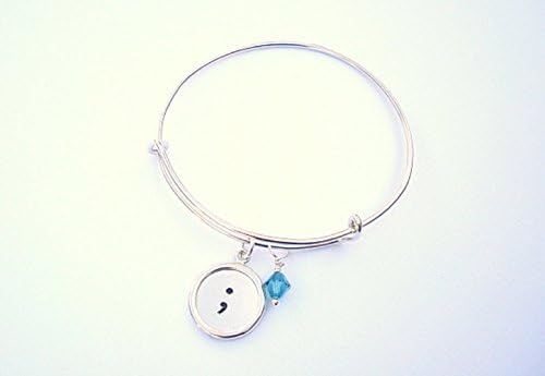 Adjustable Bangle - Charm Bracelet - Sterling Silver - Semicolon