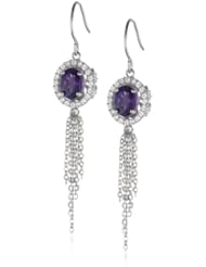 Sterling Silver Oval Amethyst and Created White Sapphire Tassel Earrings