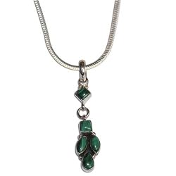 Silver Locket with Chain Sterling Silver Melachite Jewelry 1.75 inches (gpndt045)