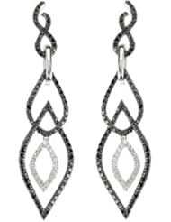 14Kw W/Black Rhodium Black And White Diamond Earrings 14K White Gold Pair 1 1/3 Ct Tw 14Kw W/Black Rhodium Black And White Diamond Earrings