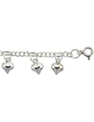 Sterling Silver Charm Bracelet w/ Dangling Puffed Hearts