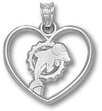 Miami Dolphins Solid Sterling Silver Dolphin Logo Heart Pendant