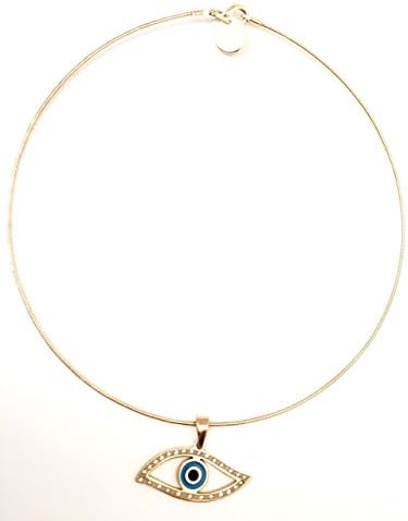 Exclusive Jewelry Design handmade in Costa Rica Golfilled Choker Necklace with Turkish Eye
