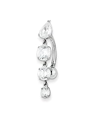 10k White Gold Tops Down W/4 Dngle Czs Belly Dangle