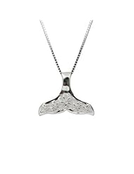 Sterling Silver Whale Tail with Plumeria Necklace Pendant with Box Chain