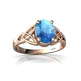 14k Rose Gold Oval Genuine Blue Topaz Celtic Trinity Ring