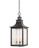 Savoy House Lighting 5-256-25 Monte Grande Collection 3-Light Outdoor Hanging Entry Lantern, Slate Finish with Pale Cream Seeded Glass
