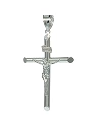 Sterling Silver Crucifix Pendant w/ Tubular Cross, 2 1/8 inch tall