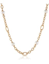 Majorica 10 mm White Round Pearls Gold Toned Single Row Chain Necklace, 17"