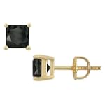 SAVE $100 - 0.50ct tw Natural Treated Black Princess Diamond Ear Studd in 14K Yellow Gold (AAA-Clarity - Black -Color) $149.00