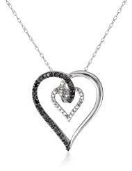 10k White Gold Black and White Heart Diamond Pendant Necklace (1/6 cttw, I-J Color, I2-I3 Clarity)