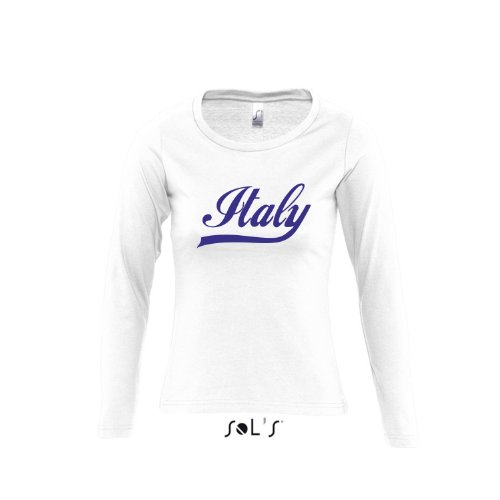 Italien Oldschool Italy LÄNDERSHIRT EM / WM FAN Trikot – Damen Langarm Longsleeve T-Shirt S-XL , White – blau , S