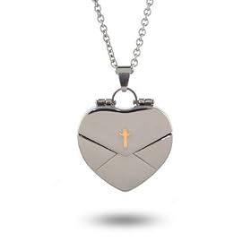 Eve's Addiction Secret Message Heart Envelope Locket with Gold Cross