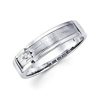 Size- 8 - New 14k White Gold Mens Diamond Wedding Ring Band .05ct (G-H Color, SI2 Clarity)