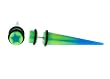 Fake Acrylic Taper - Green and Blue Sparkle with Blue Star Logo - 16g Wire Stud - 0 Gauge - 47.5mm Length - Sold as a Pair