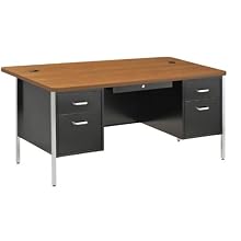 Sandusky 600 Series Steel Double Pedestal Teachers Desk with Maple Top, 60" Width x 29-1/2" Height x 30" Depth, Black Base