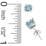 .925 Sterling Silver Blue Topaz Gemstone Stud Earrings in Four Prongs- Round Shape 6 mm