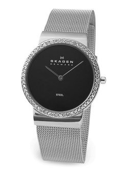 Skagen Denmark Womens Watch Shiny Black with Glitz #644LSSB
