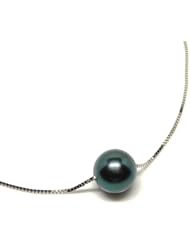 HinsonGayle AAA Gem Collection 10.0-10.5mm Ultra-Iridescent Black with Blue-Green Overtones Cultured Pearl Solitaire Necklace (Sterling Silver, 18")
