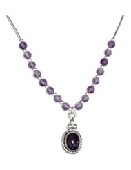Sterling Silver 16 inch Southwest Liquid Silver Oval Amethyst Necklace