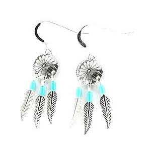 Beautiful! Concho Sterling-Silver & Turquoise-color beaded dangle-earrings