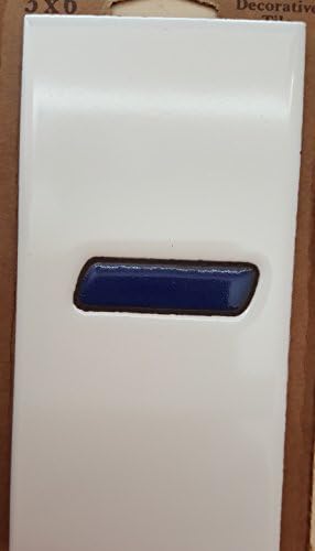 Earthtones 3" x 6" Ceramic Tile Address House Number Designer Accent Tile - White Block - Dash - Blue on White Background