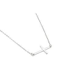 Sterling Silver Rhodium Plated Sideways Cross Necklace 16 Inch Plus 1 Inch Adjustable