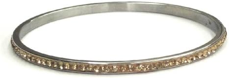 Crystal Stainless Steel Slip-on Thin Bangle with One Row Crystals. 3mm Width. AVAILABLE IN 10 COLORS. (Champagne)