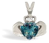 14K White Gold Heart Created Alexandrite and Diamond Celtic Claddagh Pendant
