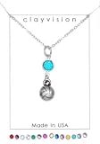 Clayvision Volleyball/Water Polo Charm Necklace with Birthstone/Team Color Swarovski Crystal – Blue Zircon – December