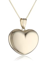 14k Yellow Gold Heart Puffy Pendant Necklace, 18"