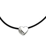 Heart Sterling Silver.w/ Black Rubber Necklace