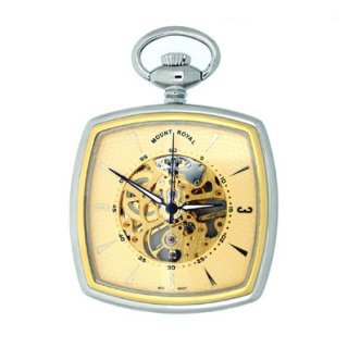 Mount Royal - Chrome Plated Two Tone Square Skeleton 17 Jewel Mechanical Pocket Watch - B43 - (WW1750) - 4.5cm diameter x 0.7cm depth