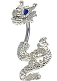 Blue Cubic Zirconia DETAILED DRAGON 2 piece split Belly button Navel Ring 14 gauge