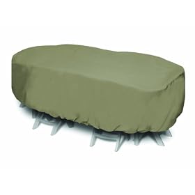WeatherReady WRKH92 Polyester Oval Rectangle Outdoor Table Cover, Khaki, 92 Inches by 