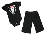 Two In Love! Formal (Red Tie Tux) Tuxedo Baby/Toddler Black Bodysuit & Black Pants Set
