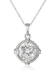 Sterling Silver Simulated Diamond Round 9mm Pendant Necklace, 18"