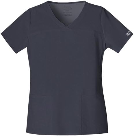 Cherokee Workwear Scrub Top Women's V-Neck Top Color Pewter (Medium)