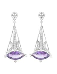 14K White Gold 2.01cttw Diamond & Marquise Purple Amethyst Gemstone Earrings