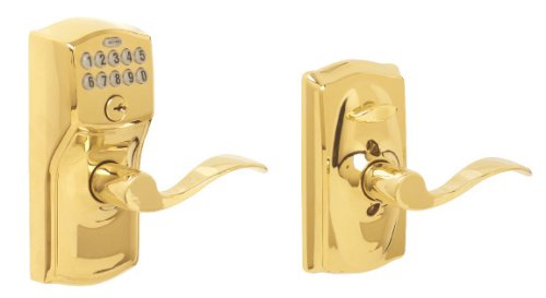 Schlage FE595VCAM505ACC Camelot Keypad Accent Lever Doorlock, Bright Brass"