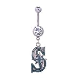 Seattle Mariners 316L Stainless Steel Belly Ring with Clear Cubic Zirconia - 14G - 5/8 Inch Bar Length - Sold Individually