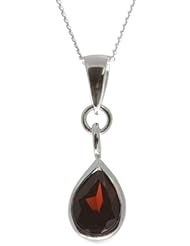 Beautiful 925 Sterling Silver Women Pendant + Chain with Garnet - 14mm*7mm