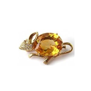 Animal Collection Citrine and Diamond Mouse 18KYG Pin by