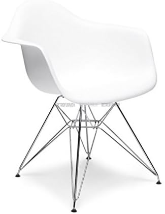 Set of 2 Mid Century Eames Style Classic DAR Eiffel Dining Lounge Arm Chair - White