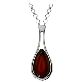 Certified Genuine Black Cherry Amber and Sterling Silver Drop Pendant on Italian Sterling Silver Rolo Chain, 18